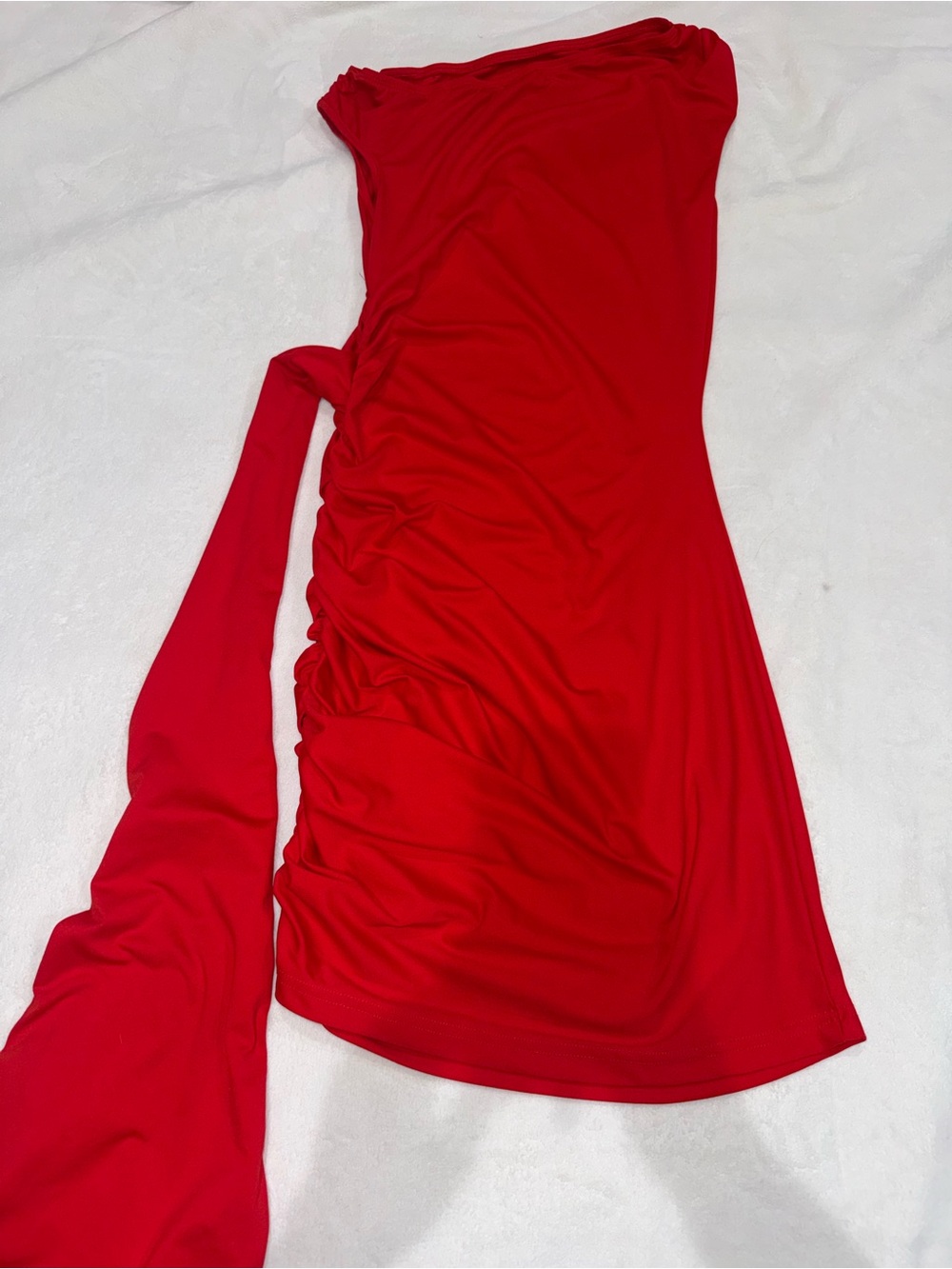 SHEIN Red Ruched Mini Dress w/ Side Draped Sash Size S